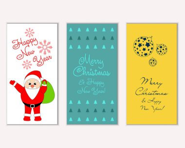 mutlu Noeller ve mutlu yeni yıl tebrik kartları vektör çizim