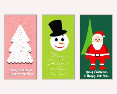 mutlu Noeller ve mutlu yeni yıl tebrik kartları vektör çizim       