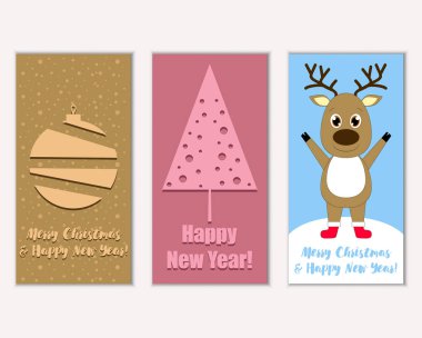 mutlu Noeller ve mutlu yeni yıl tebrik kartları vektör çizim