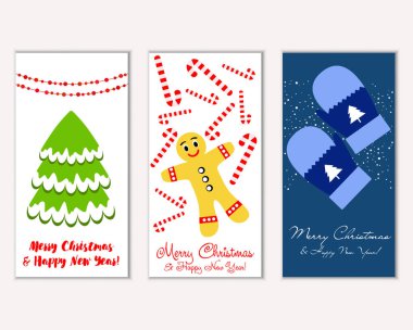 mutlu Noeller ve mutlu yeni yıl tebrik kartları vektör çizim