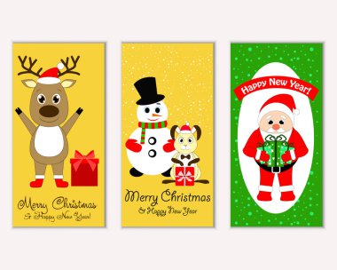 mutlu Noeller ve mutlu yeni yıl tebrik kartları vektör çizim 