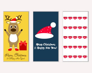 mutlu Noeller ve mutlu yeni yıl tebrik kartları vektör çizim