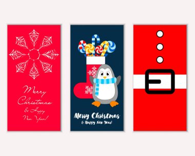 mutlu Noeller ve mutlu yeni yıl tebrik kartları vektör çizim   
