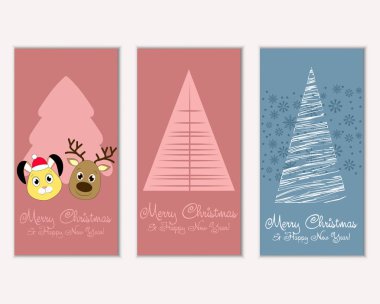 mutlu Noeller ve mutlu yeni yıl tebrik kartları vektör çizim  