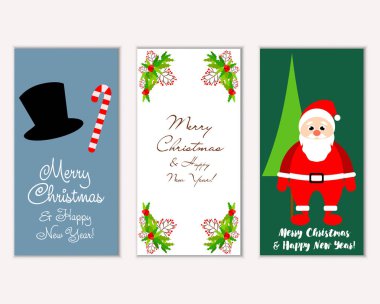 Mutlu Noeller ve mutlu yeni yıl tebrik kartları. Vektör çizim   