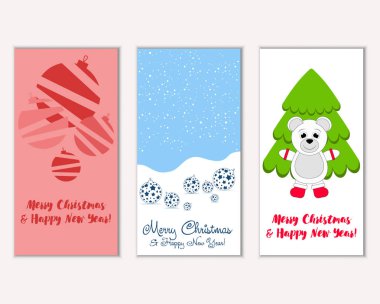Mutlu Noeller ve mutlu yeni yıl tebrik kartları. Vektör çizim     