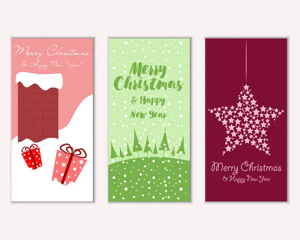 Kleurrijke Kerstkaarten Met Nieuwjaar Decoraties Vector Illustratie — Stockvector
