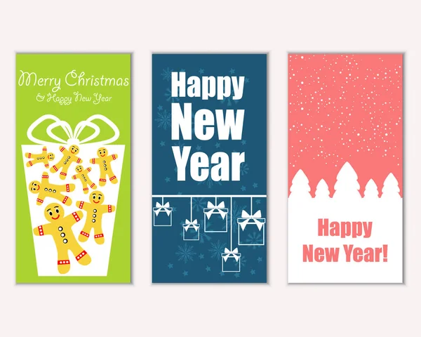 Vector Illustration Merry Christmas Happy New Year Greeting Cards — Stock Vector