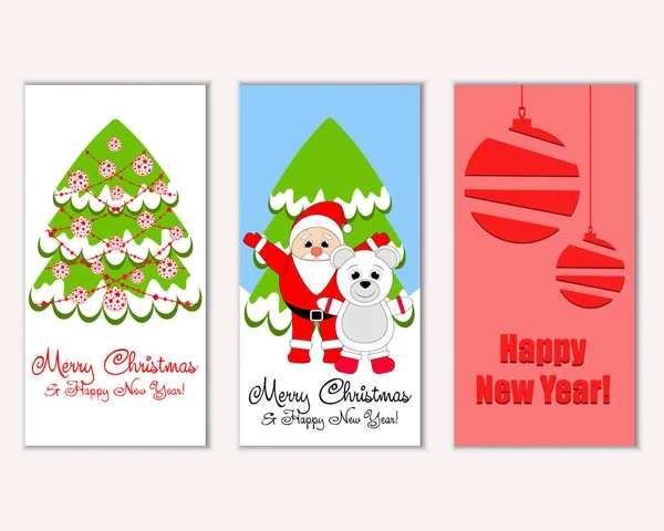 Vector Illustration Merry Christmas Happy New Year Greeting Cards — Stock Vector