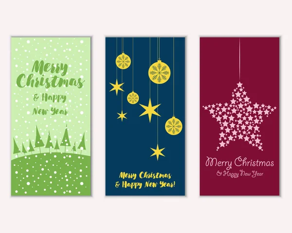 Tarjetas Navidad Coloridas Con Decoraciones Año Nuevo Ilustración Vectorial — Vector de stock