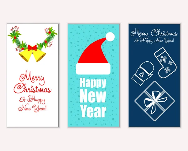 Vector Illustration Merry Christmas Happy New Year Greeting Cards — Stock Vector