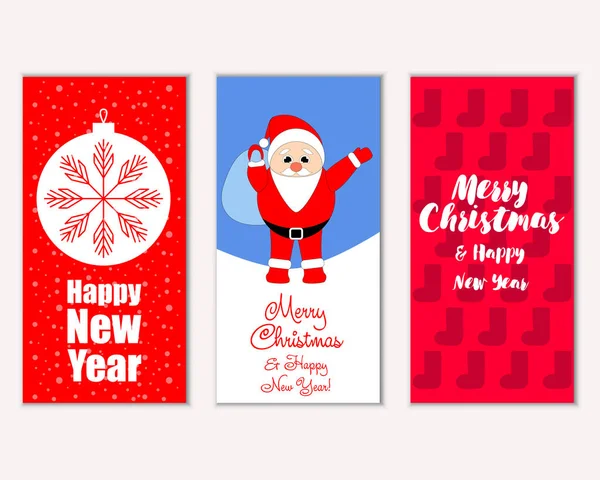 Merry Christmas Happy New Year Greeting Cards — Stock Vector