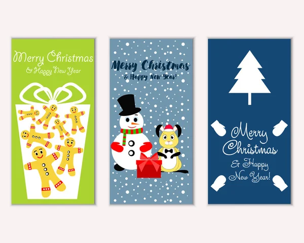 Cartes Noël Colorées Avec Décorations Nouvel Illustration Vectorielle — Image vectorielle