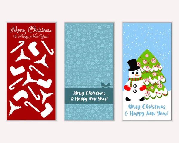 正月飾りや雪だるまベクター イラストとカラフルなクリスマス カード — ストックベクタ