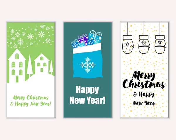 Feliz Navidad Feliz Año Nuevo Tarjetas Felicitación — Vector de stock