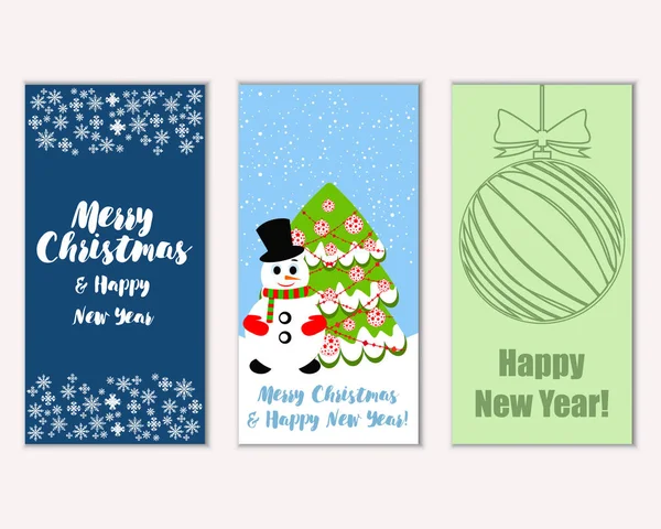 Tarjetas Navidad Coloridas Con Decoraciones Año Nuevo Ilustración Del Vector — Vector de stock