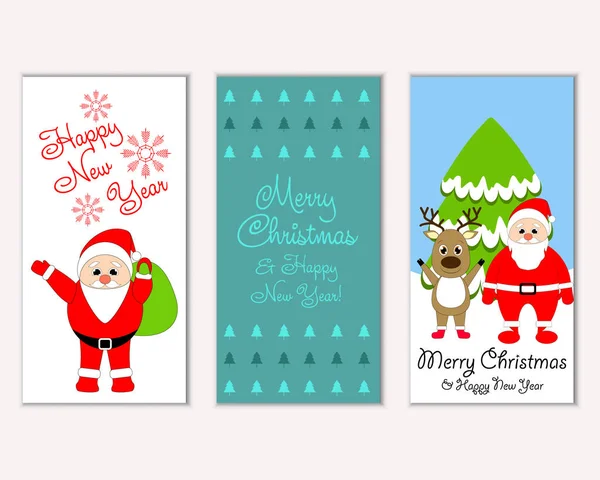 Renkli Noel Kartları Yılbaşı Süslemeleri Noel Baba Vektör Çizim Ile — Stok Vektör