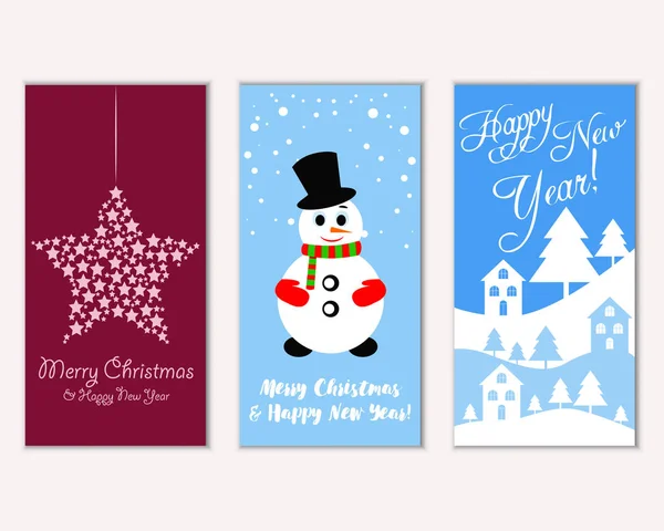 Cartes Noël Colorées Avec Décorations Nouvel Illustration Vectorielle Bonhomme Neige — Image vectorielle