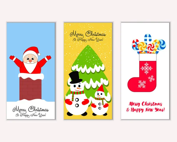 Vector Illustration Merry Christmas Happy New Year Greeting Cards — Stock Vector