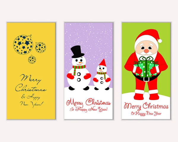 Vector Illustration Merry Christmas Happy New Year Greeting Cards — Stock Vector