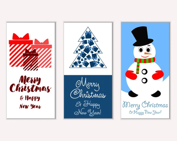 Colorful Christmas Cards New Year Decorations Snowman Vector Illustration — Stock Vector