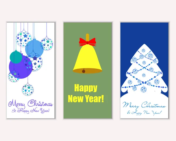 Cartes Noël Colorées Avec Décorations Nouvel Illustration Vectorielle — Image vectorielle