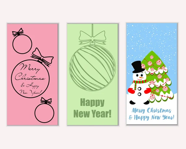 五颜六色的圣诞卡与新年装饰和雪人向量例证 — 图库矢量图片