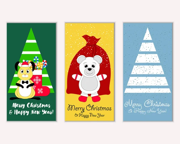 Colorful Christmas Cards New Year Decorations Vector Illustration — Stock Vector