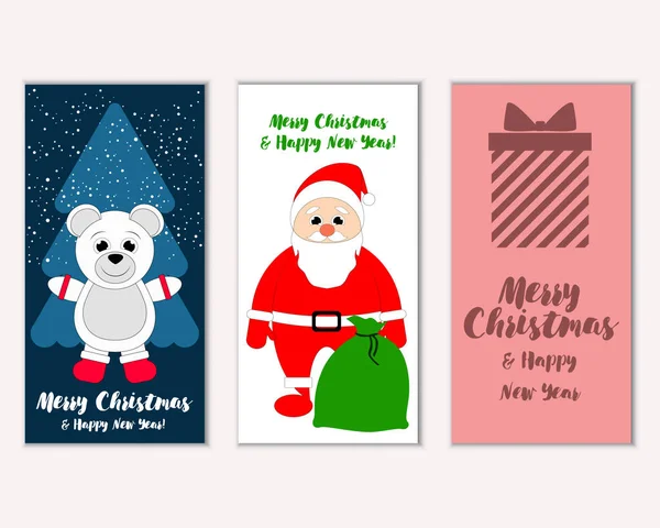 Colorful Christmas Cards New Year Decorations Santa Claus Vector Illustration — Stock Vector