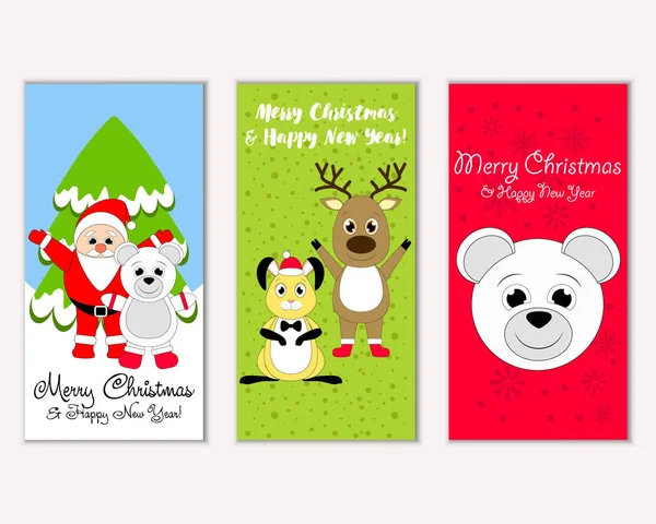 Cartes Noël Colorées Avec Décorations Nouvel Illustration Vectorielle — Image vectorielle