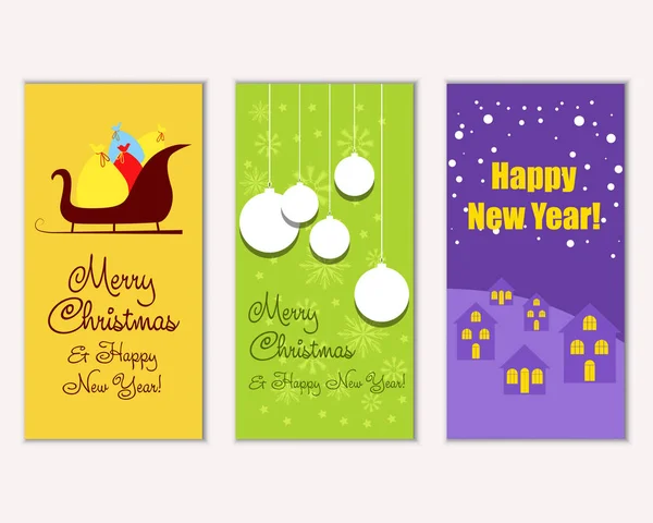 Vector Illustration Merry Christmas Happy New Year Greeting Cards — Stock Vector