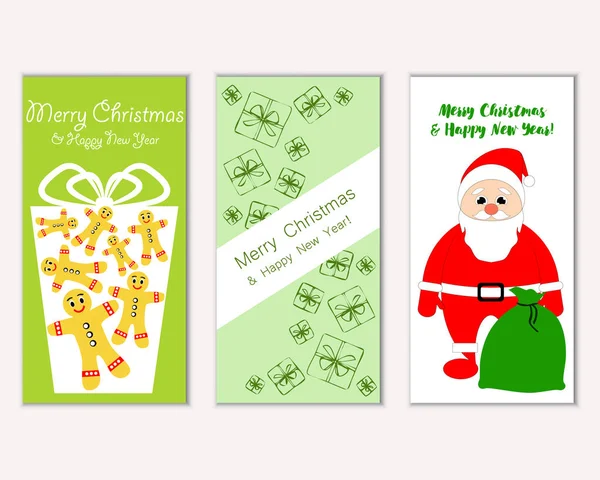 Biglietti Natale Colorati Con Decorazioni Capodanno Illustrazione Vettoriale Babbo Natale — Vettoriale Stock