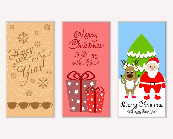 Kolorowe Kartki Świąteczne Dekoracje Noworoczne Santa Claus Ilustracja Wektorowa — Wektor stockowy
