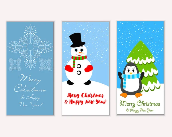 Tarjetas Navidad Coloridas Con Decoraciones Año Nuevo Ilustración Del Vector — Vector de stock