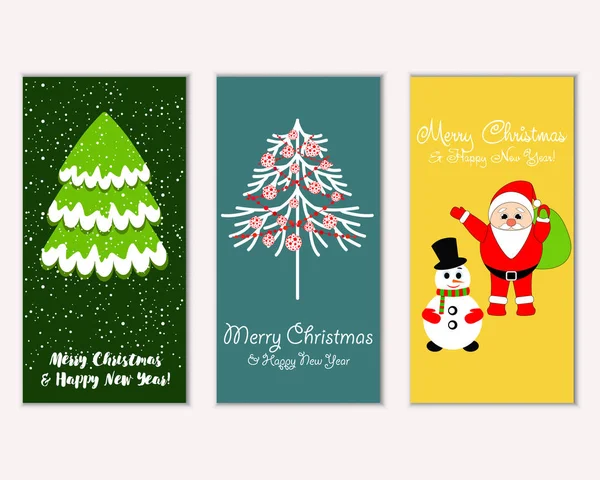 Vector Illustration Merry Christmas Happy New Year Greeting Cards — Stock Vector