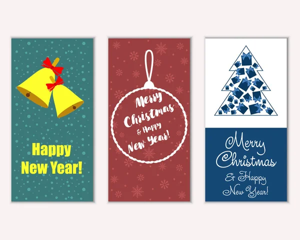 Merry Christmas Happy New Year Greeting Cards — Stock Vector