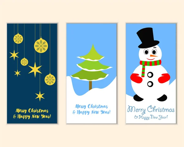 Merry Christmas Happy New Year Greeting Cards — Stock Vector