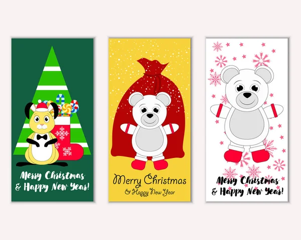 Cartes Noël Colorées Avec Décorations Nouvel Illustration Vectorielle — Image vectorielle