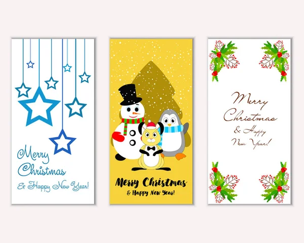 Vector Illustration Merry Christmas Happy New Year Greeting Cards — Stock Vector