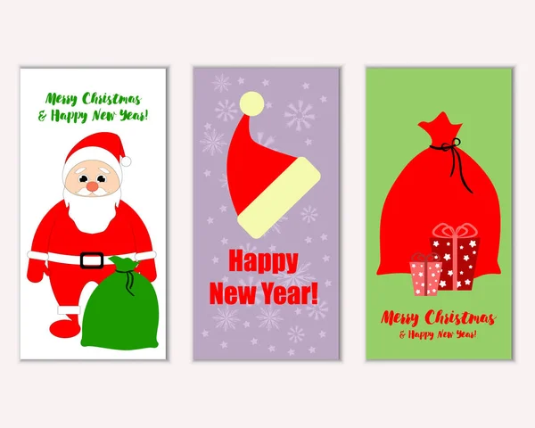 Merry Christmas Happy New Year Greeting Cards — Stock Vector