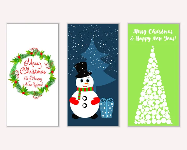 Cartões Natal Coloridos Com Decorações Ano Novo Ilustração Vetorial Boneco — Vetor de Stock