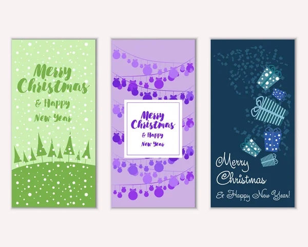 Cartes Noël Colorées Avec Décorations Nouvel Illustration Vectorielle — Image vectorielle