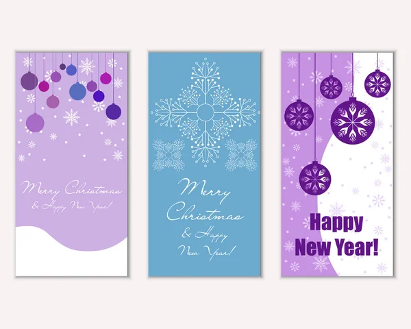 Tarjetas Navidad Coloridas Con Decoraciones Año Nuevo Ilustración Vectorial — Vector de stock