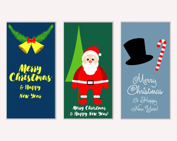 Színes Karácsonyi Kártyák Évet Dekorációt Santa Claus Vektoros Illusztráció — Stock Vector