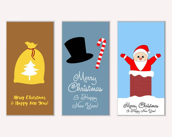 Vector Illustration Merry Christmas Happy New Year Greeting Cards — Stock Vector