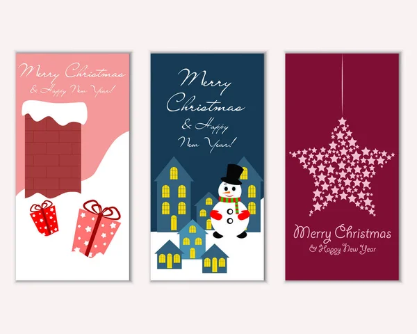 Tarjetas Navidad Coloridas Con Decoraciones Año Nuevo Ilustración Vectorial — Vector de stock