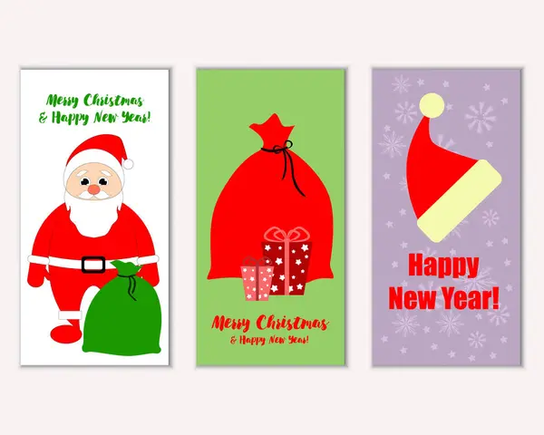 Merry Christmas Happy New Year Greeting Cards — Stock Vector