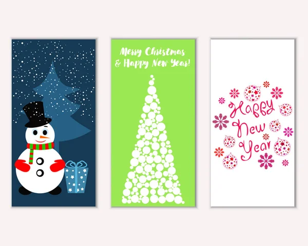 Colorful Christmas Cards New Year Decorations Snowman Vector Illustration — Stock Vector