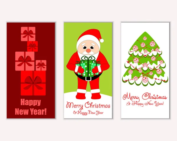 Merry Christmas Happy New Year Greeting Cards — Stock Vector