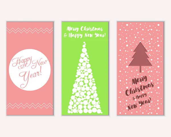 Tarjetas Navidad Coloridas Con Decoraciones Año Nuevo Ilustración Vectorial — Vector de stock